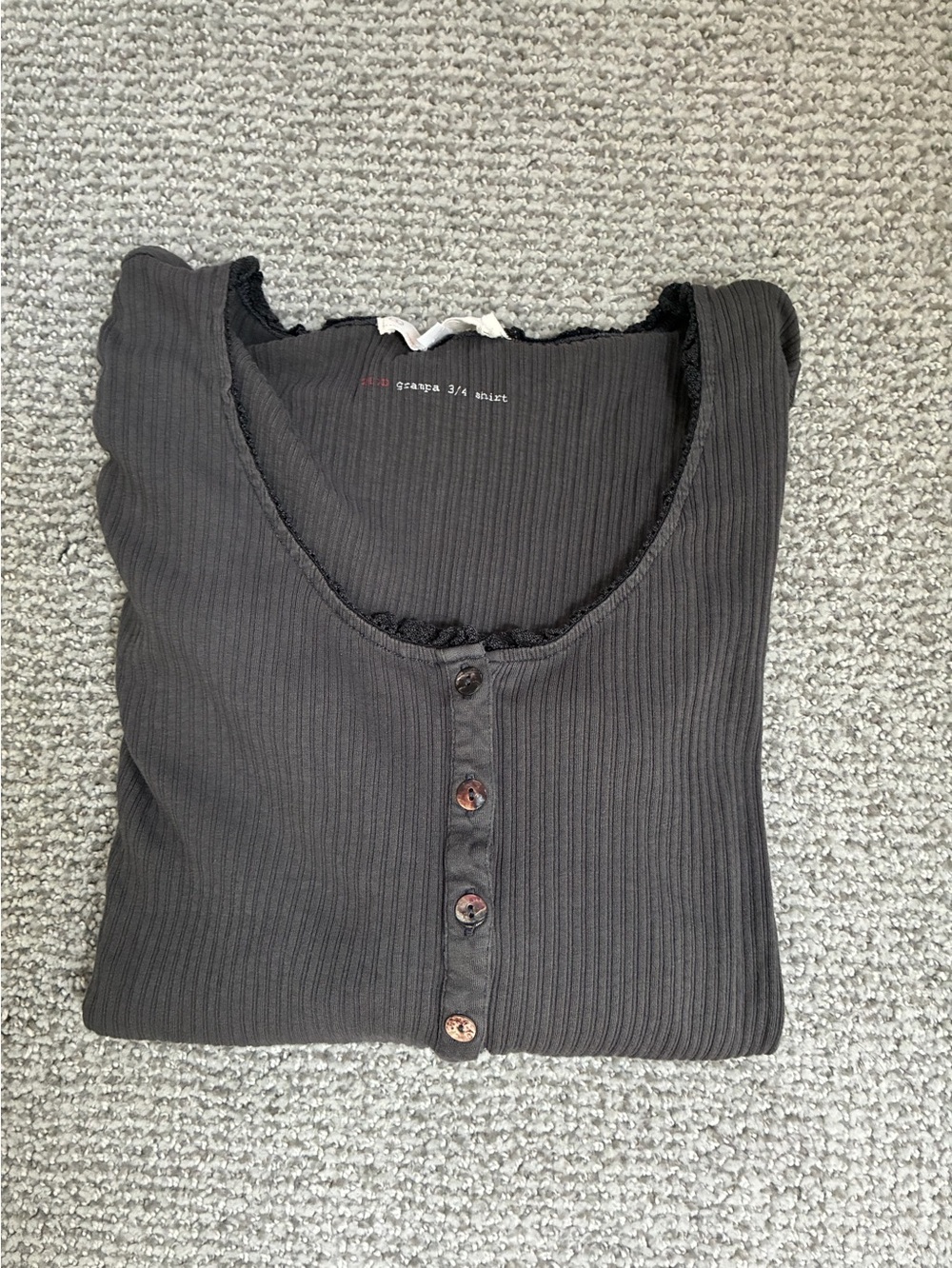 Odd Molly Ribbed Button-Front Top in Charcoal